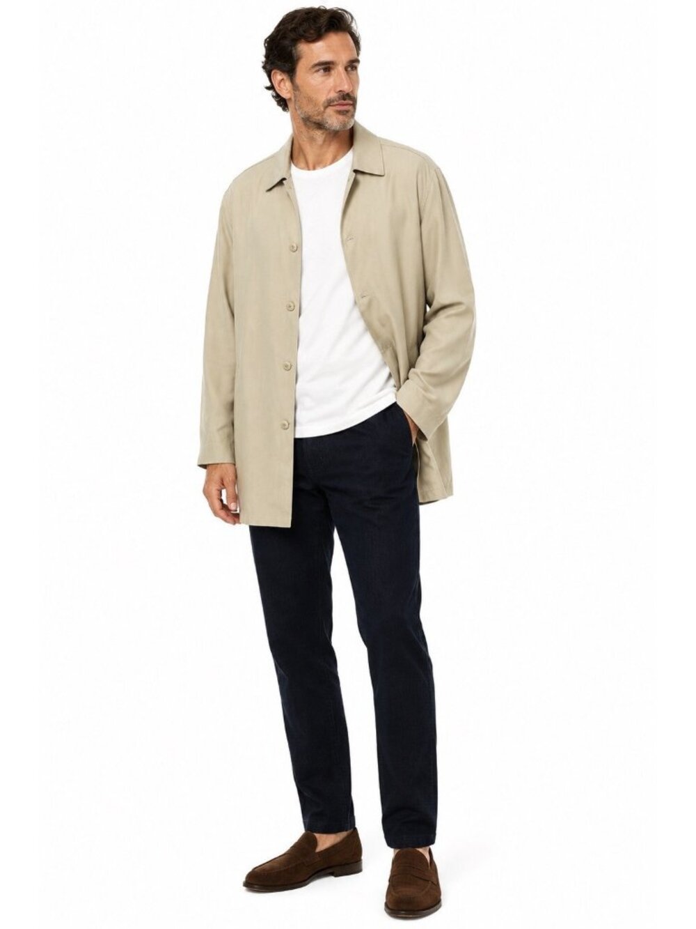 NEW JOS A BANK 100% silk shirt jacket car coat khaki XL outerwear mid length